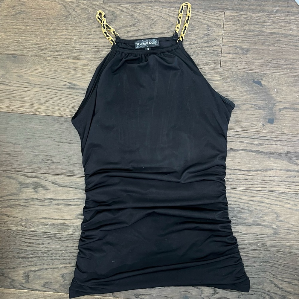 Rampage Y2K Era Black Halter Top with Gold Color Chain Straps Size Small